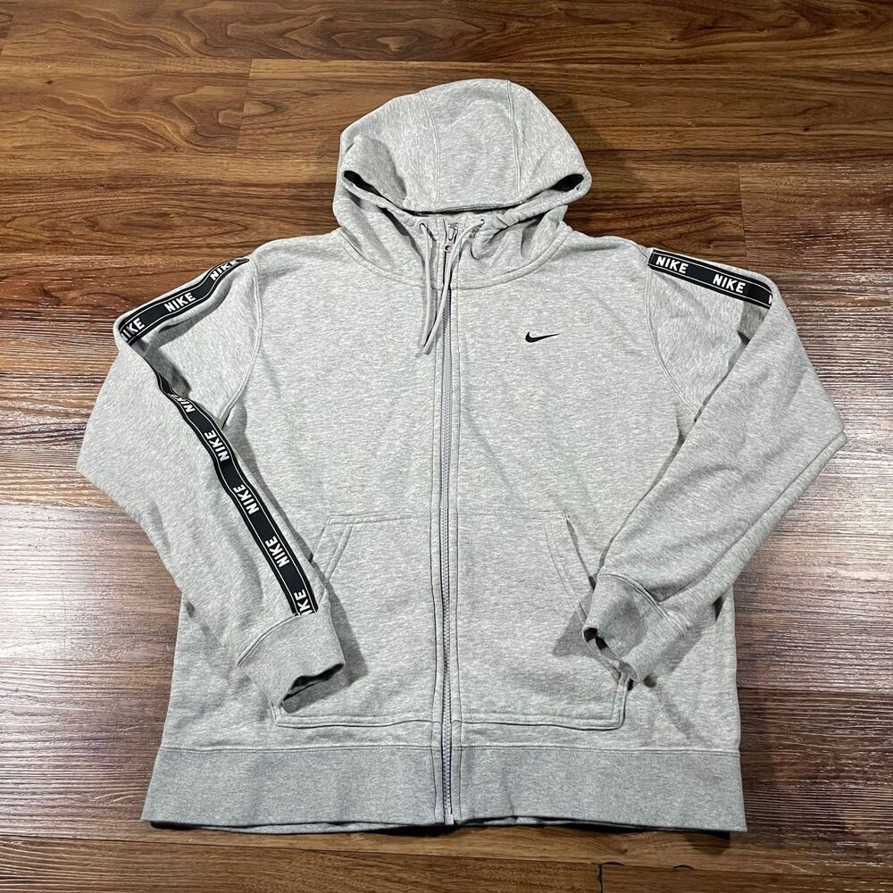 Nike Sportswear Full Zip Hoodie Logo Tape Sweater Gray Cotton Womens Size Medium